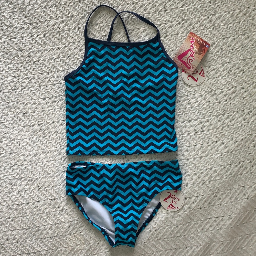 Tankini Chevron Blue and Black Swimming Set